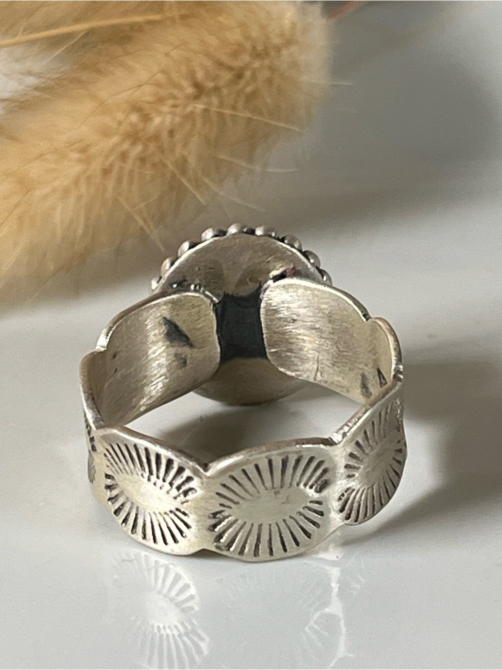 Solid Sterling Silver Paloma Turquoise Gemstone Cigar Band Ring Size 10 - Picture 3 of 8
